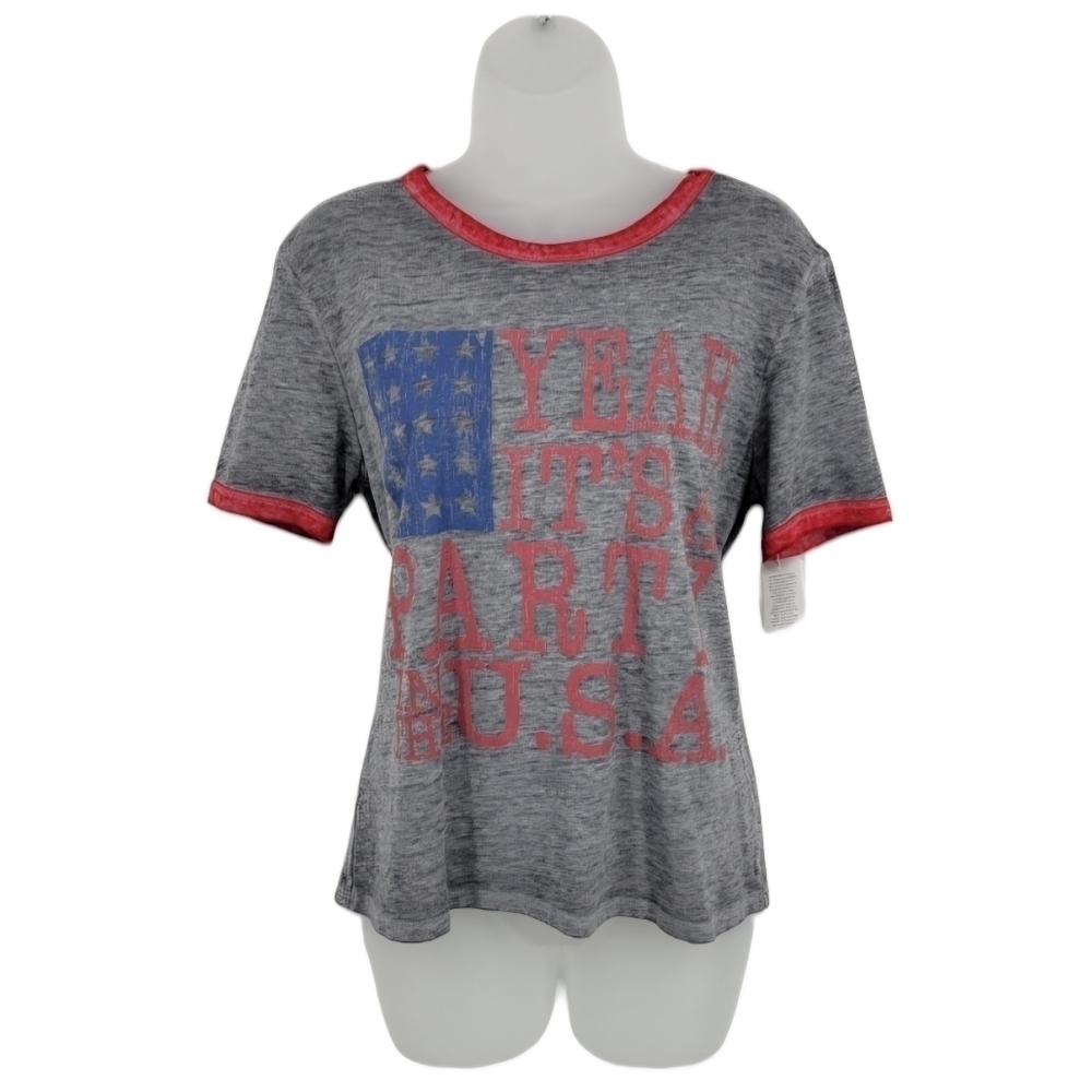 Lyric Culture Red Label Graphic T Shirt USA Flag‎ Party Print Gray Red Size L